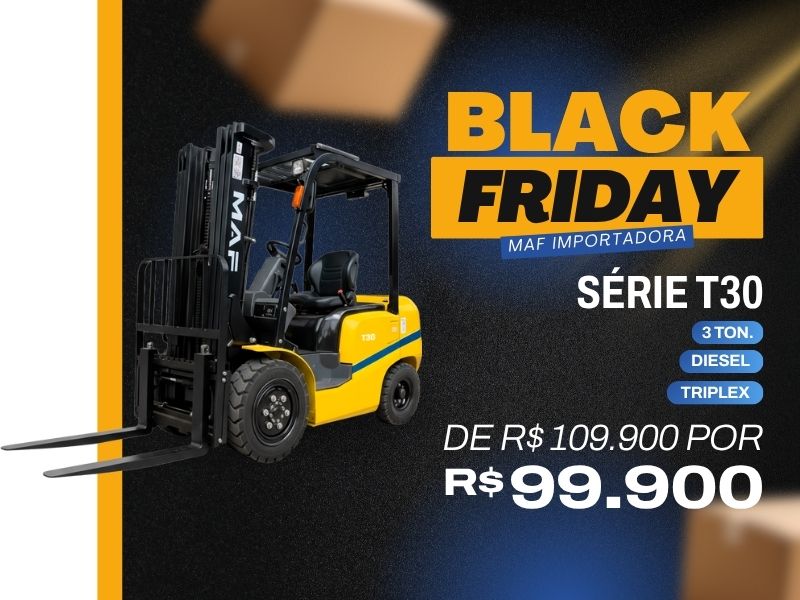 Empilhadeira MAF Série T30 triplex diesel 3 toneladas em promoção Black Friday.
